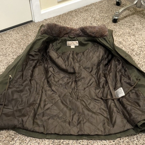 MICHAEL Michael Kors Military Jacket Size XSP XS Petite Army Green Fur Hooded - Picture 7 of 11